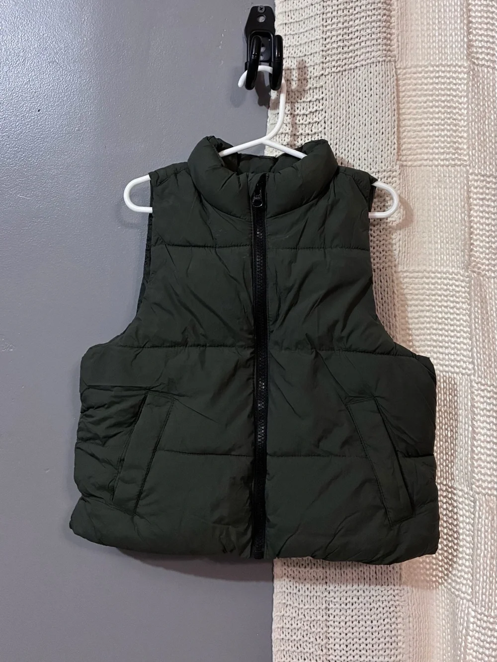 Kids Quilted Puffer Vest in Dark Olive Green